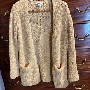 For The Republic - muted yellow/ tan Textured long Cardigan w/ pockets